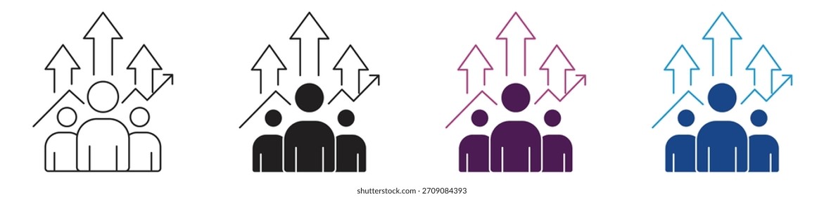 Team growth icon set. Development illustration sign. Popularity symbol, vector illustration.