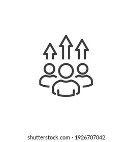 Team growth icon vector, development sign, popularity symbol. Career growth of the company icon. Career success, arrows up. Performance indicator, employee performance