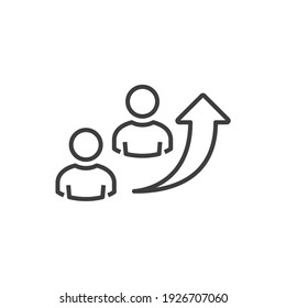 Symbol für Teamwachstum, Entwicklungszeichen, Beliebtheitssymbol. Laufbahnwachstum des Unternehmens Symbol. Karriereerfolg, Pfeile nach oben. Leistungsindikator, Mitarbeiterleistung