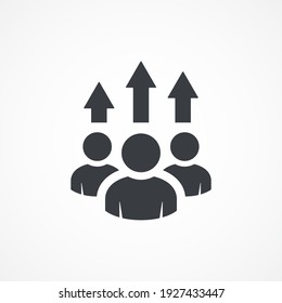 Team growth icon vector, development sign, popularity symbol. Career growth of the company icon. Career success, arrows up. Performance indicator, employee performance