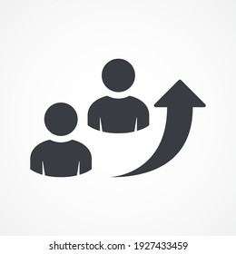 Team growth icon vector, development sign, popularity symbol. Career growth of the company icon. Career success, arrows up. Performance indicator, employee performance