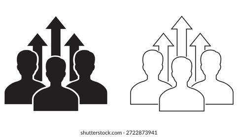 Symbol für Teamwachstum, Vektorsatz, Linien- und Füllstil-Symbole. Team Wachstum Set Symbol flachen Vektordesign. Entwicklung, Popularität Zeichen-Symbol-Sammlung. Vektorgrafik.