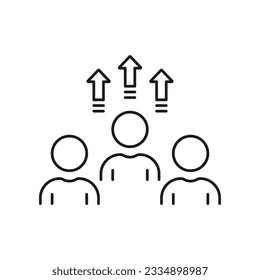 Team Growth Up Line Icon. Progress in Business, Career Success Linear Pictogram. Development in Stock Market Outline Symbol. Promotion Sign. Editable Stroke. Isolated Vector Illustration.