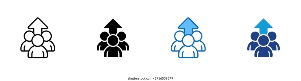 Teamwachstum Multiple Style Icon Design Vector - Drei Personen mit einem Aufwärtspfeil, der Teamarbeit, Karriereentwicklung und Erfolgsbilanz symbolisiert