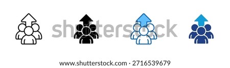 Team Growth Multiple Style Icon Design Vector - Three people with an upward arrow, symbolizing teamwork, career advancement, and success achievement