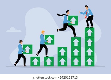 Team growth, teamwork to help improve working and achieve success 2d vector illustration