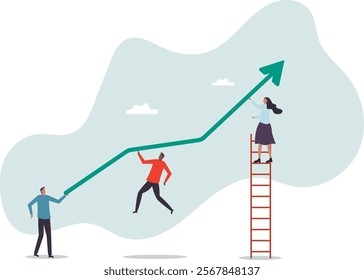 Team growth, teamwork to help improve working and achieve success, work together or cooperate to increase efficiency concept,business concept.flat character.