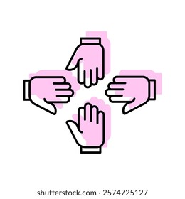 Team Hand color shadow thinline icon , vector, pixel perfect, illustrator file