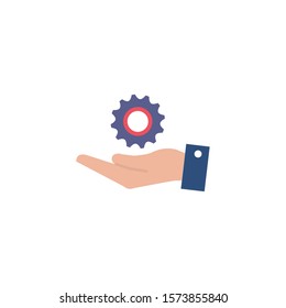 team hand with gear flat style icon vector illustration design