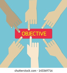 Team hand press business objective botton. vector, eps10