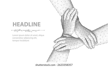 Team hands concept. Together network, unity support, community connect, society strength, teamwork collaboration, four people, technology logo, team work group, cooperation partnership.