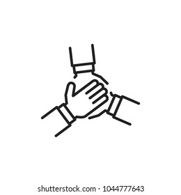 team hands together, business partnership concept, line icon vector