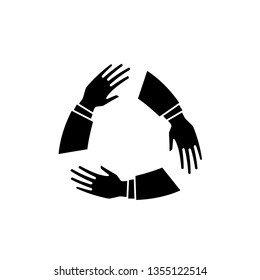Team hands together or joining people concept icon. Teamwork hand in working group, business partnership idea or people connecting work emblem