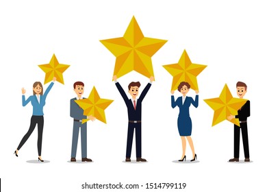 
ฺBusiness team is happy to be successful, high scores, star. Vector illustration.