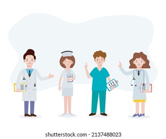 Team happy doctors isolated on a white background. Healthcare hospital or clinic concept. flat cartoon character design vector illustration isolated on white background
