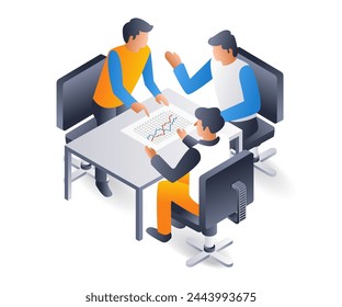Team having a disagreement, flat isometric 3d illustration