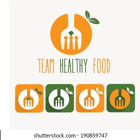 team healthy food illustration and web icons