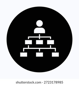 Icono de estilo circular de glifo negro aislado de estructura de jerarquía de Equipo. 