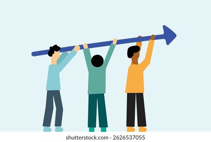 A team holding growth arrow, concept illustration of team work achieving success