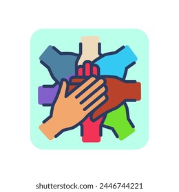 Team holding hands together thin line icon. Teamwork, success, work outline sign. Friendship and partnership concept. Vector illustration for web design and apps