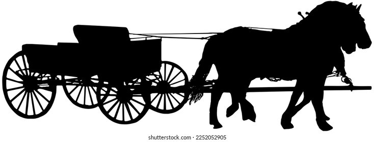 Team of horses pulling a carriage in black silhouette 