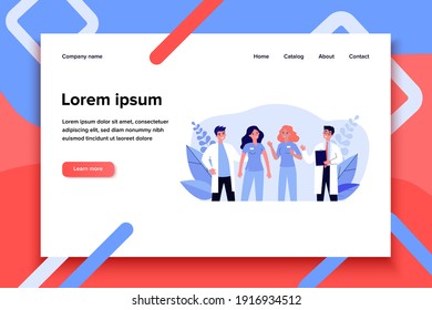 Team of hospital doctors standing together. Medical staff, physician, nurse flat vector illustration. Medicine, healthcare, job concept for banner, website design or landing web page