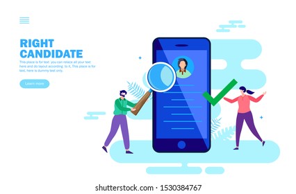 team of HR finding right candidate, profile for job flat vector illustration