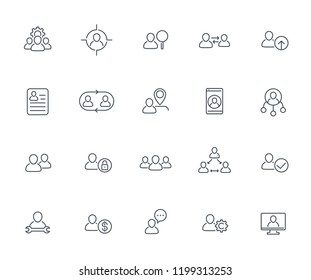 Team, human resources, HR, staff, personnel, group and collaboration line icons set