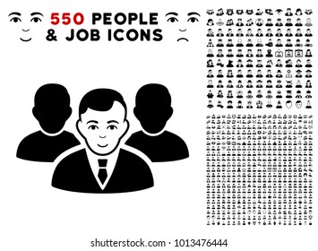 Team icon with 550 bonus pitiful and happy men design elements. Vector illustration style is flat black iconic symbols.