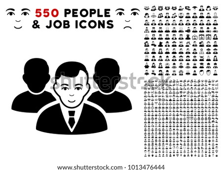 Team icon with 550 bonus pitiful and happy men design elements. Vector illustration style is flat black iconic symbols.