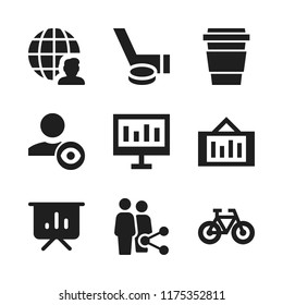 team icon. 9 team vector icons set. hockey, user and presentation icons for web and design about team theme