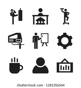 team icon. 9 team vector icons set. cogwheel, jigsaw and presentation icons for web and design about team theme