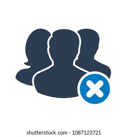 Team icon with cancel sign. Team icon and close, delete, remove symbol. Vector illustration