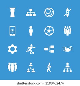 Team icon. collection of 16 team filled icons such as handshake, structure, user, baseball player, football on phone, football player. editable team icons for web and mobile.