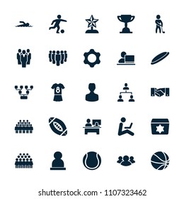 Team icon. collection of 25 team filled icons such as group, family structure, golf player, football uniform, football player. editable team icons for web and mobile.