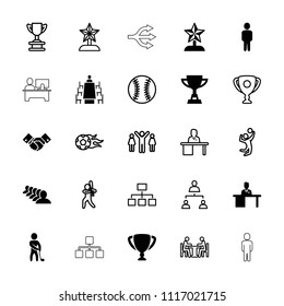 Team icon. collection of 25 team filled and outline icons such as group, man working at the table, golf player, trophy, star trophy. editable team icons for web and mobile.