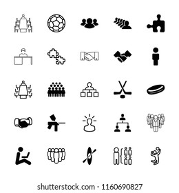 Team icon. collection of 25 team filled and outline icons such as handshake, group, hockey puck, user, hockey, rowing. editable team icons for web and mobile.