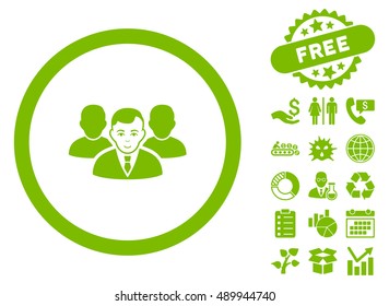 Team icon with free bonus pictures. Vector illustration style is flat iconic symbols, eco green color, white background.