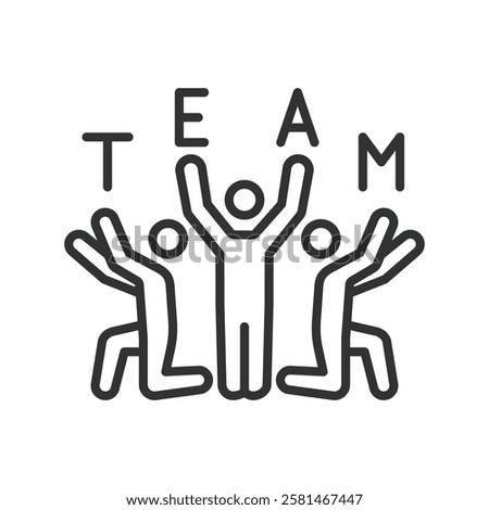 Team, icon in line design. Team, collaboration, group, cooperation, unity, support, synergy on white background vector. Team editable stroke icon