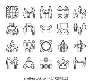 Team Icon. Meeting Line Icons Set. Vector Illustration.