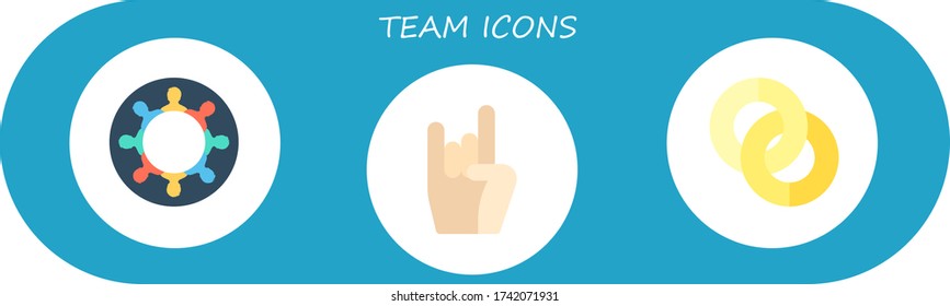 Team Icon Set. 3 Flat Team Icons. Included Reunion, Hand, Engagement Icons