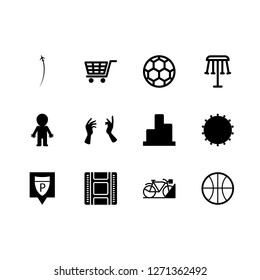 team icon set about fighter, swivel chair, film and hand vector set