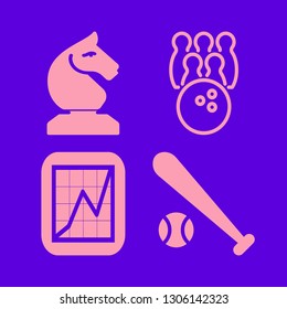 team icon set with bowling, baseball and chess horse vector illustration