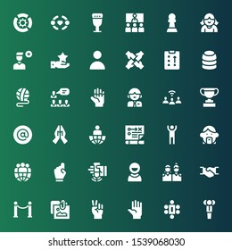 team icon set. Collection of 36 filled team icons included Businessman, Meeting, Hand, Portfolio, Line, Handshake, Friends, User, Shake, Leader, Avatar, Man, Strategy, At, Trophy