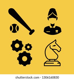 team icon set with nurse, baseball and chess horse vector illustration