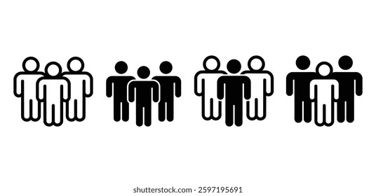 Team Icon Set Simple Group of People Figures Black and White Color Vector Design Illustration