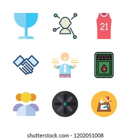 team icon set. vector set about basketball jersey, handshake, cup and workplace icons set.