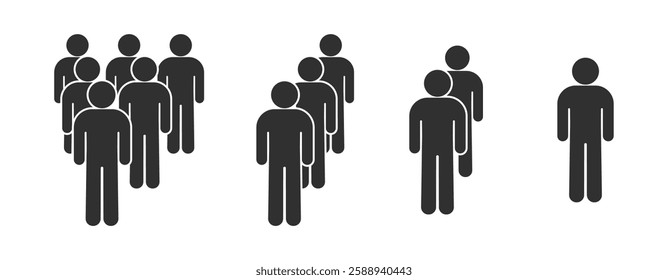 Team icon set, vector human, person group, stick figure stickman community, people population isolated on transparent.