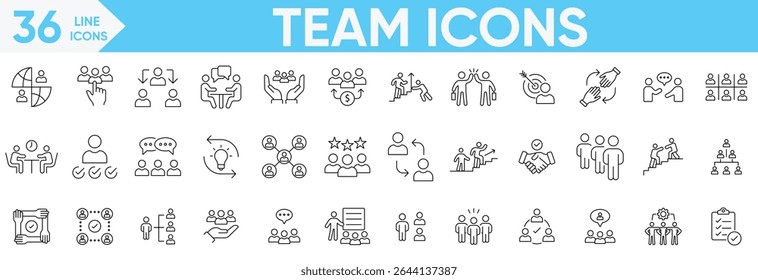 Team icon set.team working, collaboration, leadership, idea, presentation, project management, office, concepts, and more.Vector and illustrator set.