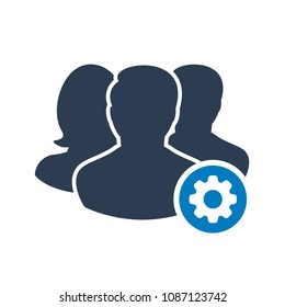 Team icon with settings sign. Team icon and customize, setup, manage, process symbol. Vector illustration